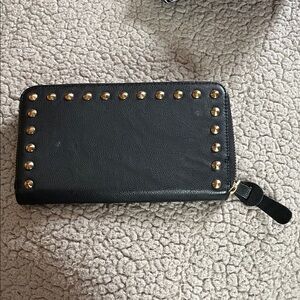 Aldo Black Zip-Around Wallet with Gold Hardware